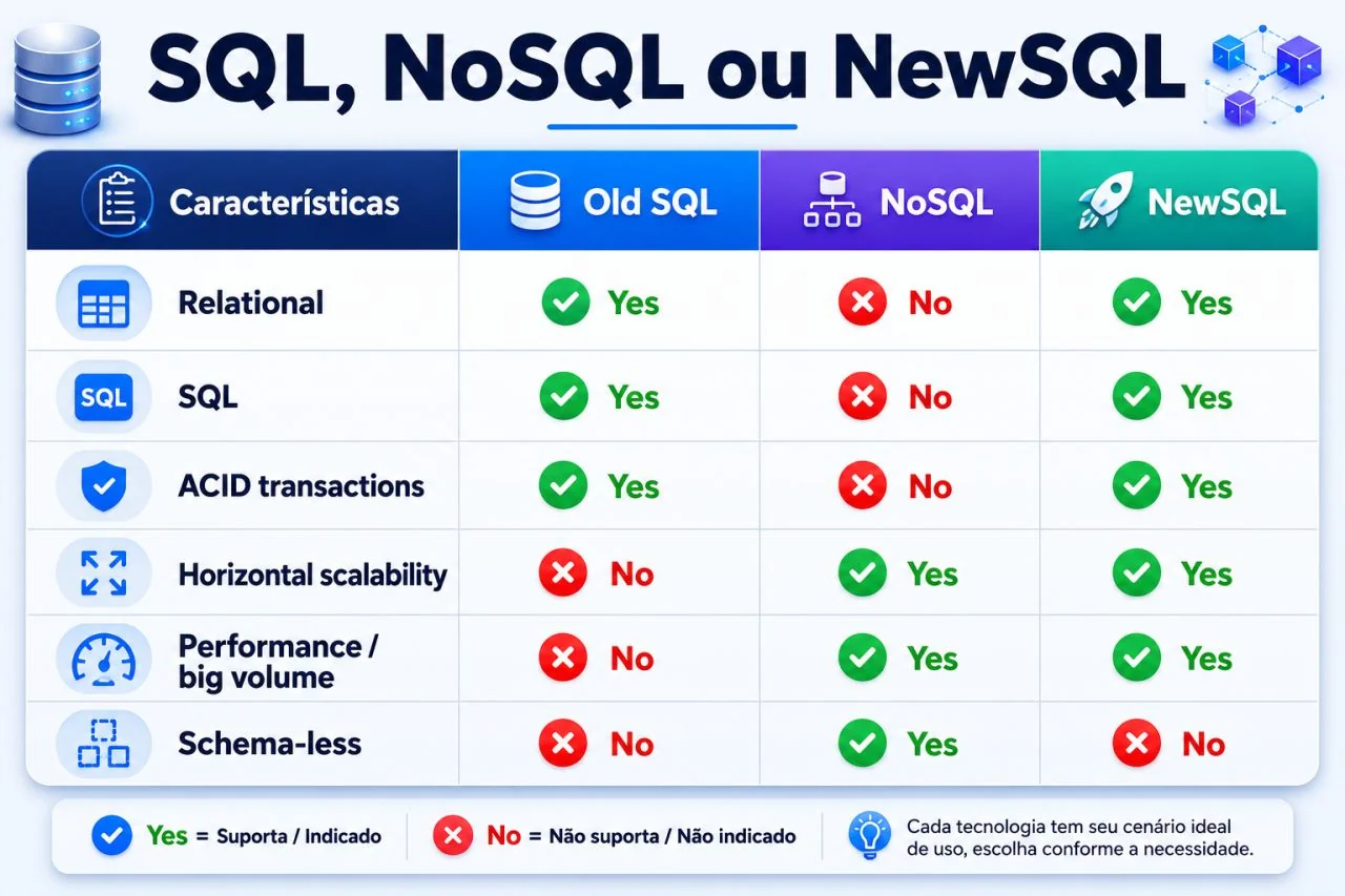 Comparação entre SQL, NoSQL e NewSQL